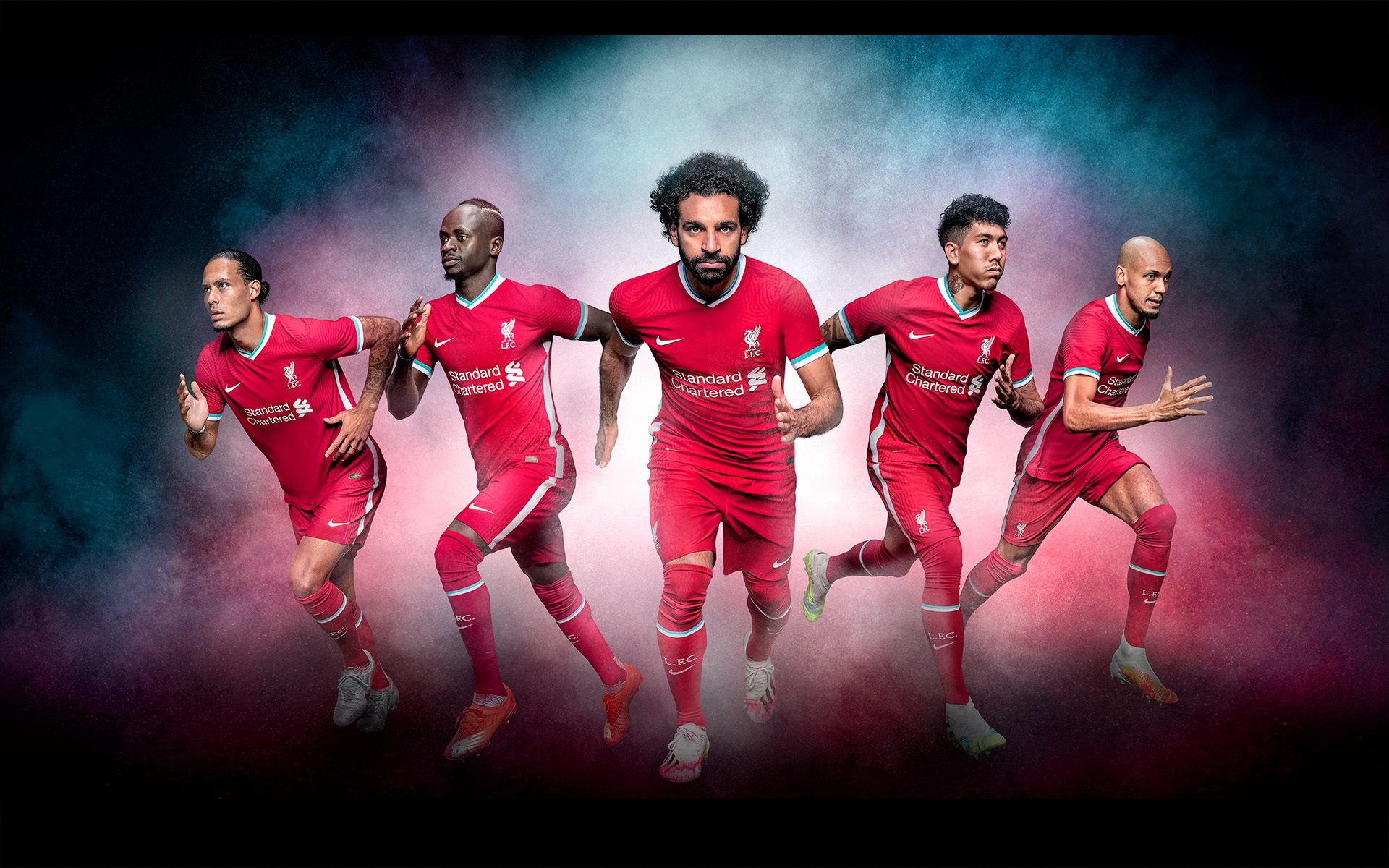 Liverpool FC Nike Kit 20/21: Virgil van Dijk, Sadio Mané, Mohamed Salah, Firmino &Fabinho  ©P Cooper
