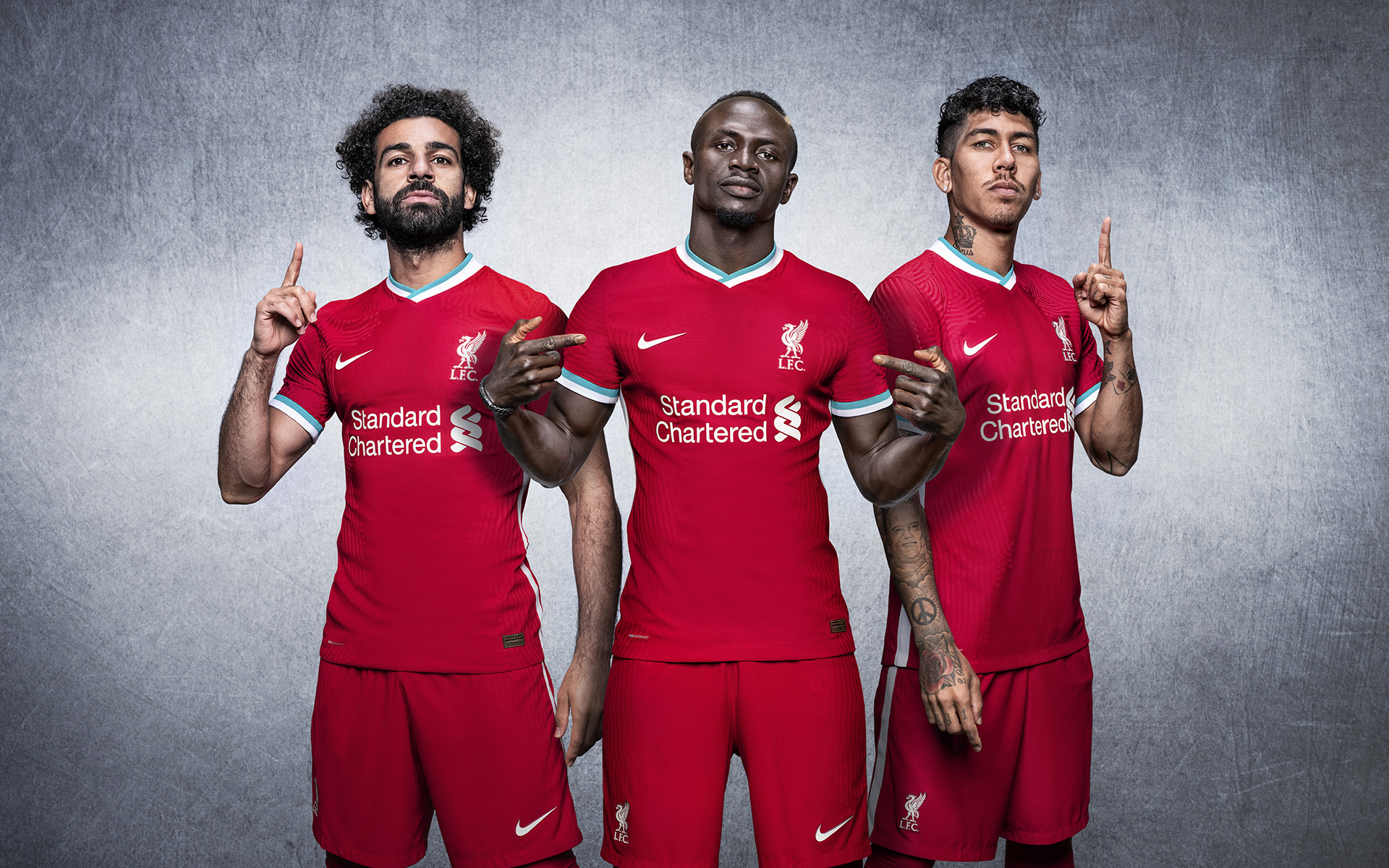 Liverpool FC Nike Kit 20/21: Mohamed Salah, Sadio Mané & Firmino ©P Cooper